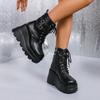 Women's Platform Boots High Quality Leather High Top Boots Fashion Wedges Heeled Boots Punk Gothic Platform Booties Botas Mujer