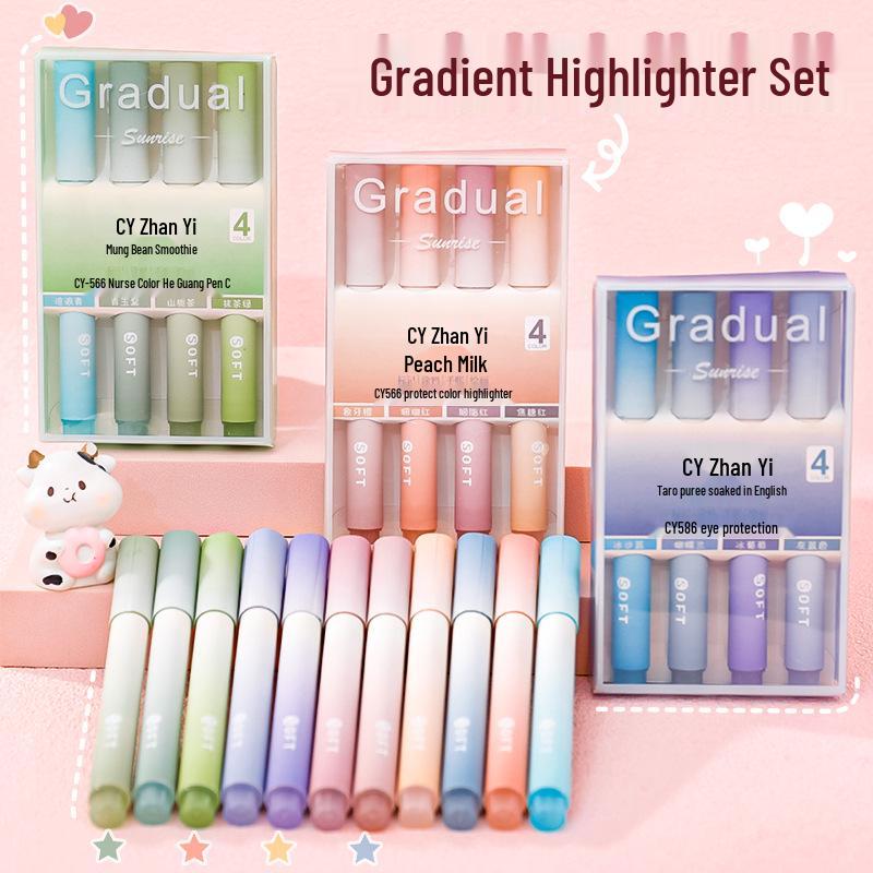 Gradient Color Highlighter - Oblique Tip, Eye-Friendly Journal Marker