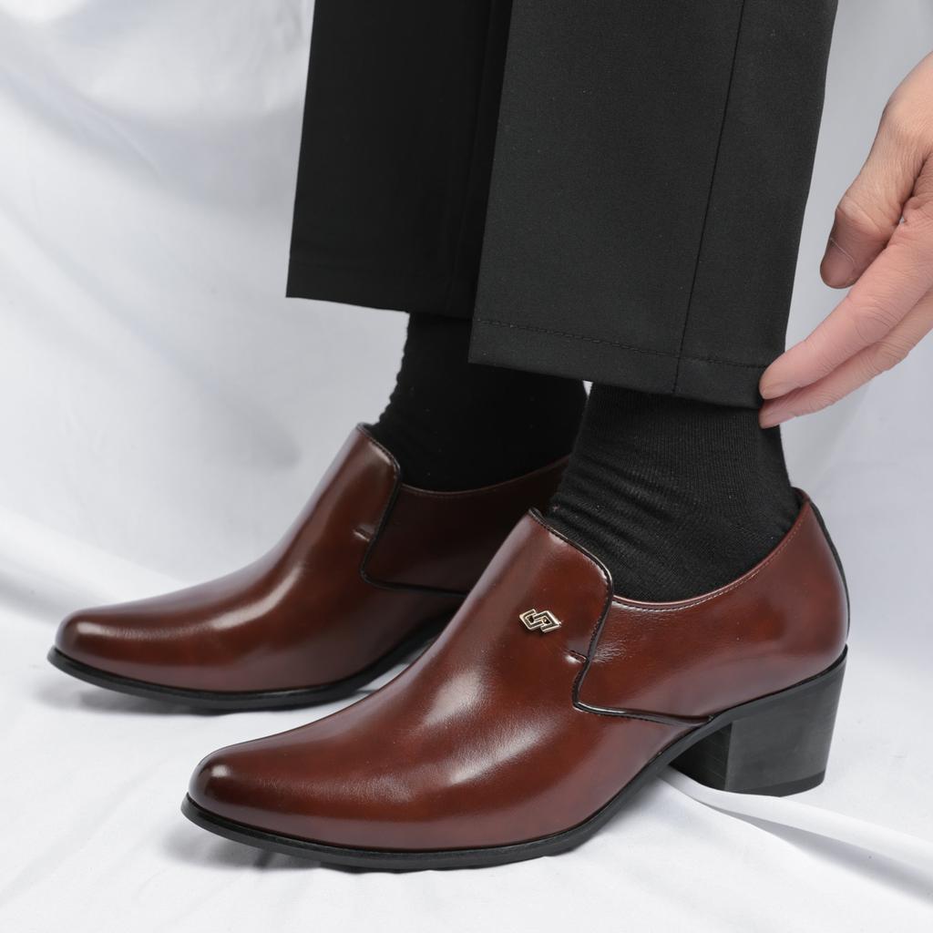 2025 New Dress Leather Shoes Men High Heel Oxford Wedding Shoes Formal Career Male Work Shoes Luxury Brand Men Casual Footwear