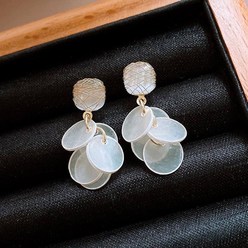 opal shell fringed earrings commuter versatile simple stud earrings earrings