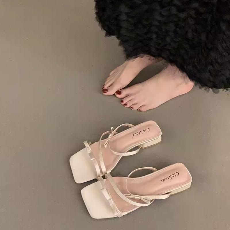 Summer New Women's Slippers 2025 Stylish Peep-toe Low Heel Silver SlipperWomen's Comfortable Beach Shoes Women Slipper