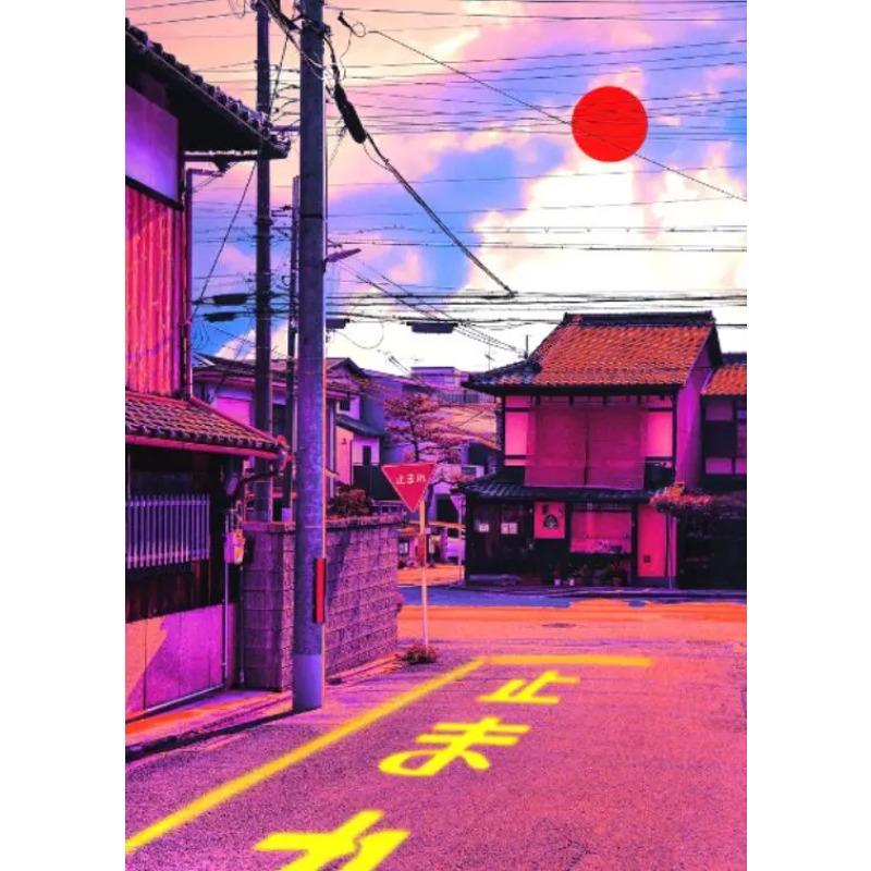 Japanese City Street Canvas Wall Art Anime Scenery Print Aesthetic Japan Town Landscape Poster Tokyo Cityscape Canvas Painting