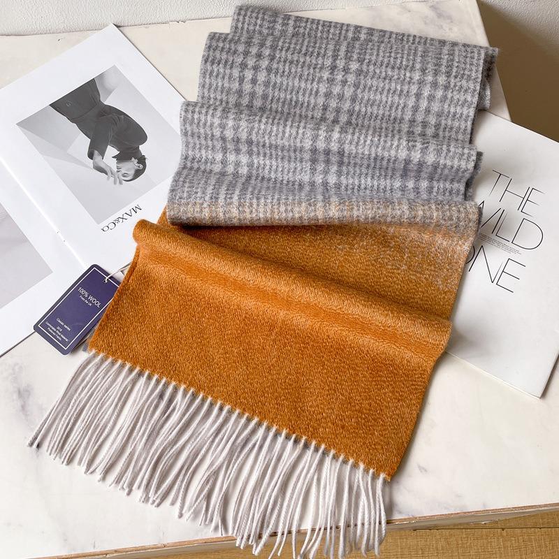 Gradual Change Color 100 Pure Wool Scarf Women's Autumn and Winter British Black and White Scarf Versatile Thick Warm Shawl