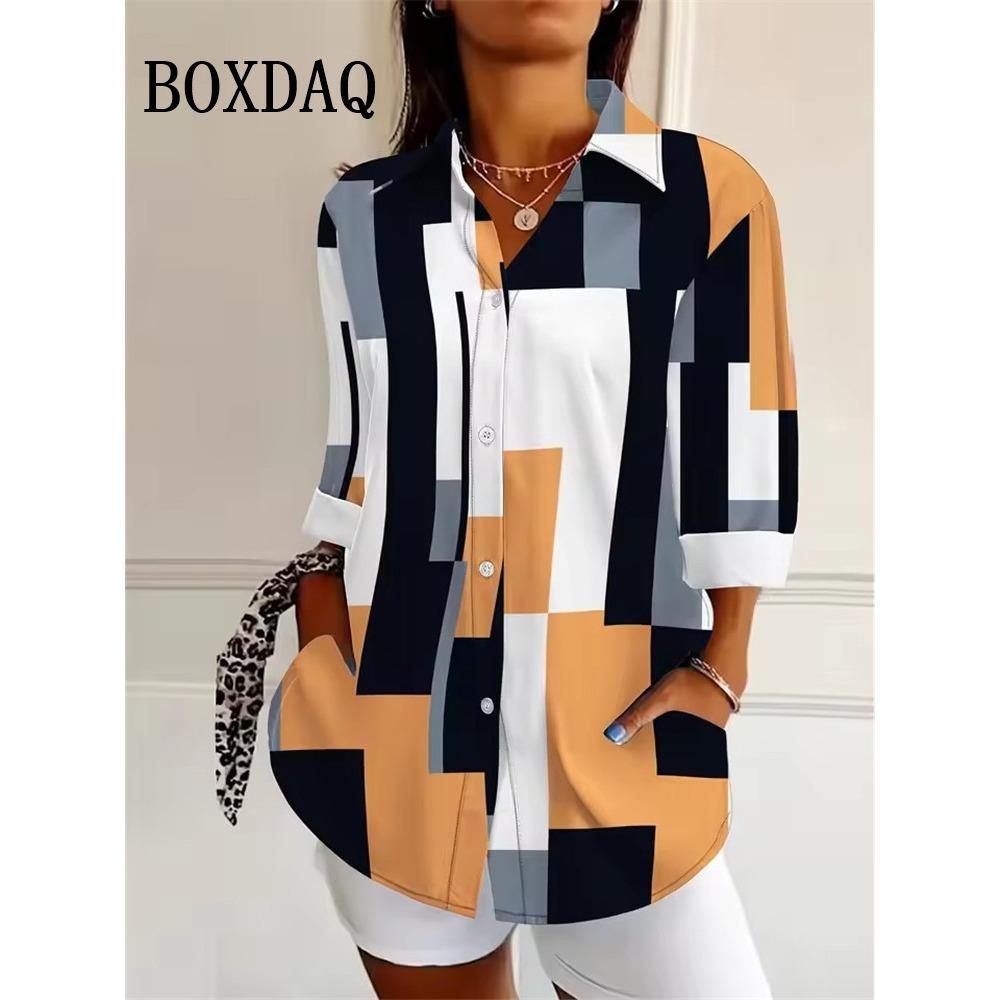 

Women s 3D Printed Geometric Pattern Long Sleeve Shirt Spring Autumn Fashion Blouse Casual Everyday Button Lapel Cardigan Shirts XL