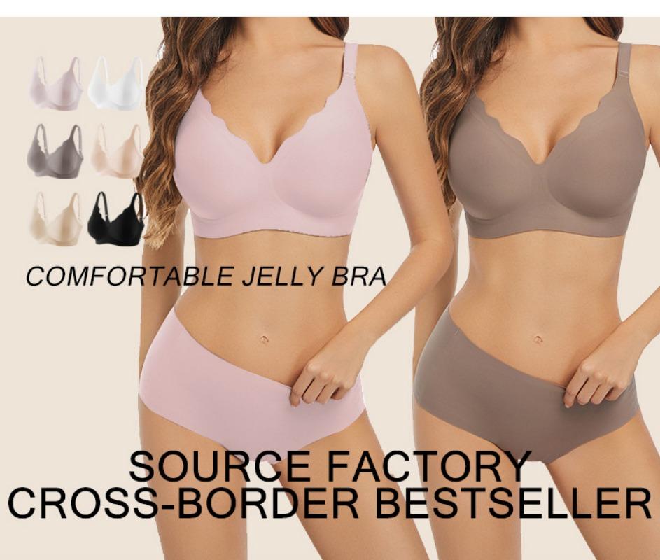 European Plus Size Wireless Seamless Bra for Women Deep V Wavy Edge Soft Support Gathered Anti-Sagging Cutout Back Intimates
