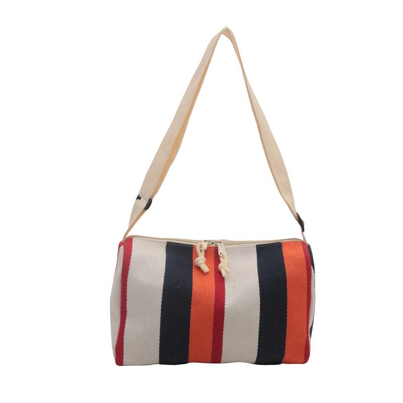 Women's New Fashion and Versatile Crossbody Bag Trendy Large Capacity Striped Casual Shoulder Bag Retro Literary Canvas Bag