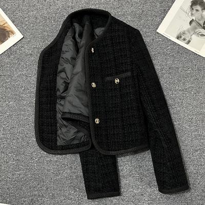 Black Small Fragrance Short Jacket for Women In Autumn and Winter High-end Fashion Down Cotton Inner Temperament Casual Top
