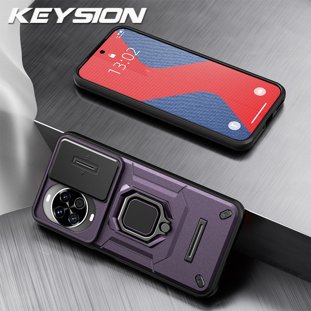 KEYSION Shockproof Case for Huawei nova 14 14 Pro Slide Camera Protection Metal Ring Stand Phone Back Cover for Huawei nova14Pro