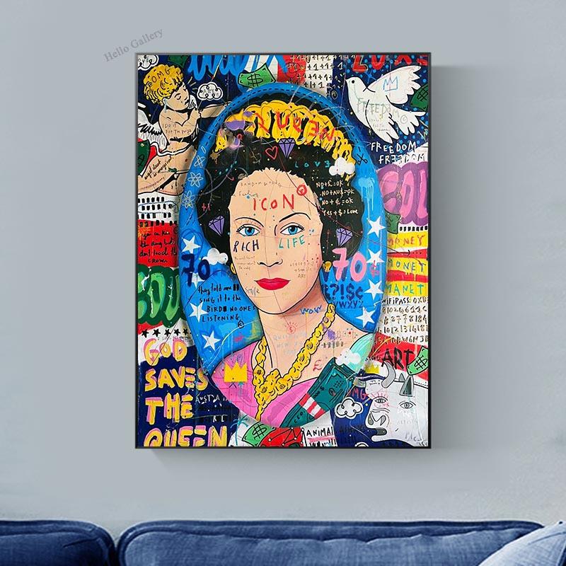 Pop Art Queen Elizabeth Oil Painting Royal City Wall Art