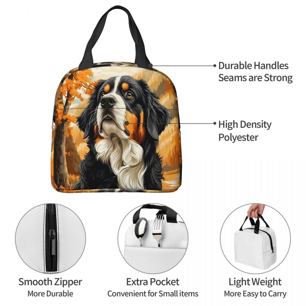 Bernese Mountain Dog In Autumn Insulated Lunch Bag for Women Kids Portable Food Boxes Thermal Lunch Box Tote