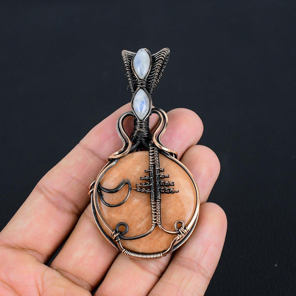 Orange Amazonite Pendant, Handmade Gemstone 999 Copper Wire Wrapped Pendant Antique Jewelry, For Gift Silver Jewelry