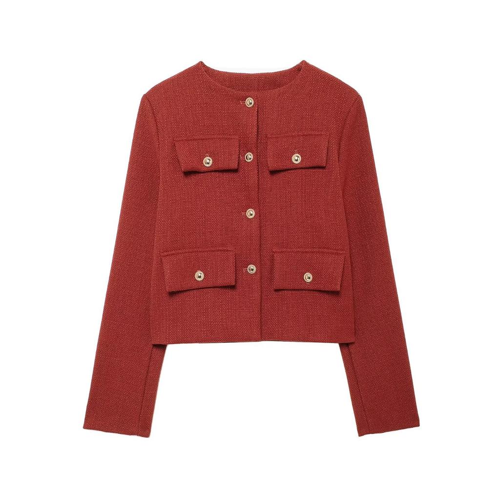 GMXIA Women's Vintage Casual Solid Color Print Autumn Winter Long Sleeve O-Neck Jackets & Coats