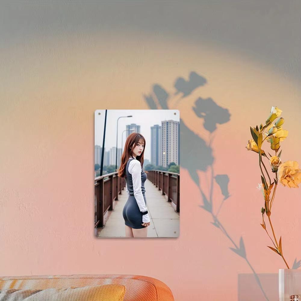 Iron Cityscape Wall Art Silhouette Woman Flat Metal Painting Vintage Minimalist Durable Decor Gift