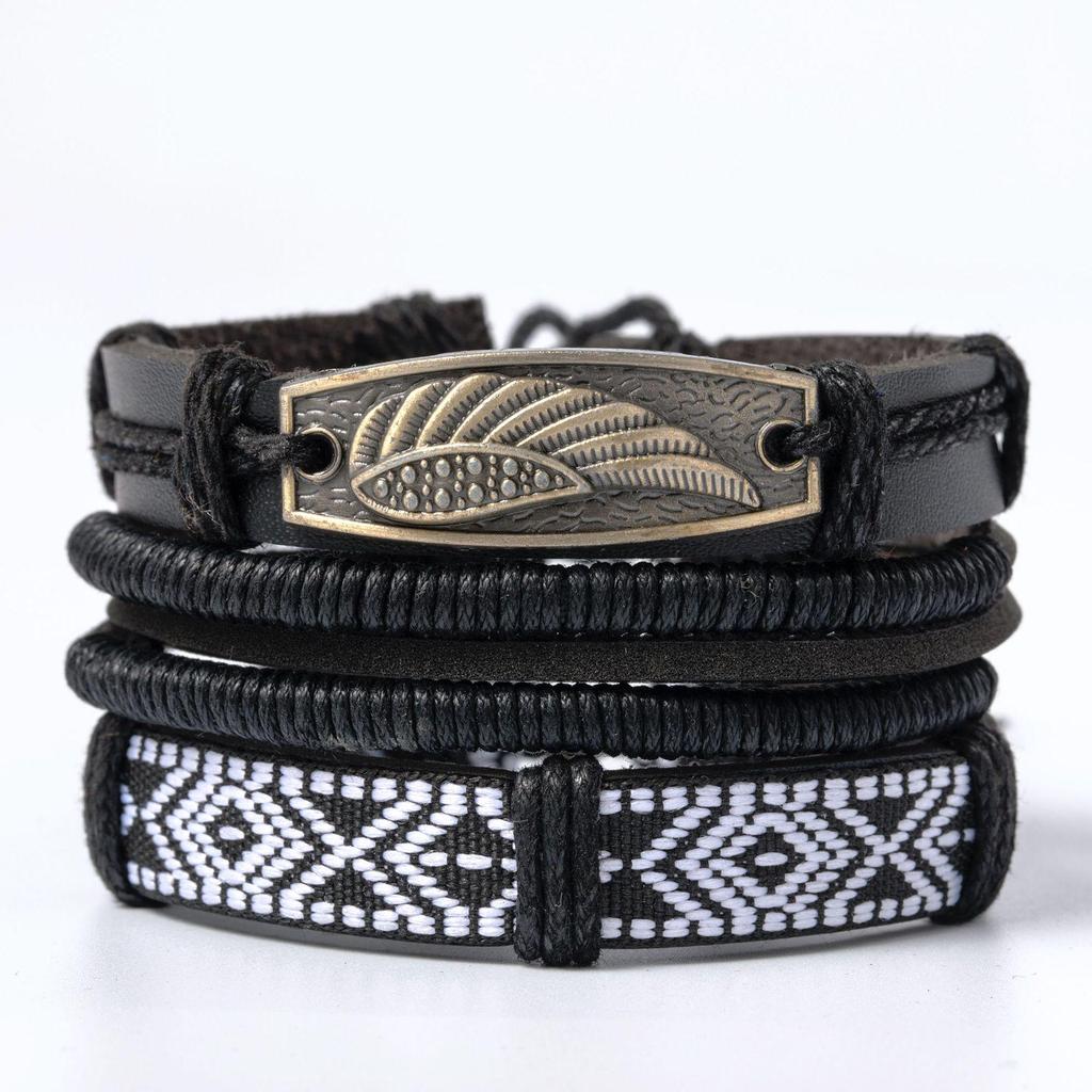 Retro Multi-layer Alloy Leather Bracelet In Ethnic Style with Waxed Rope