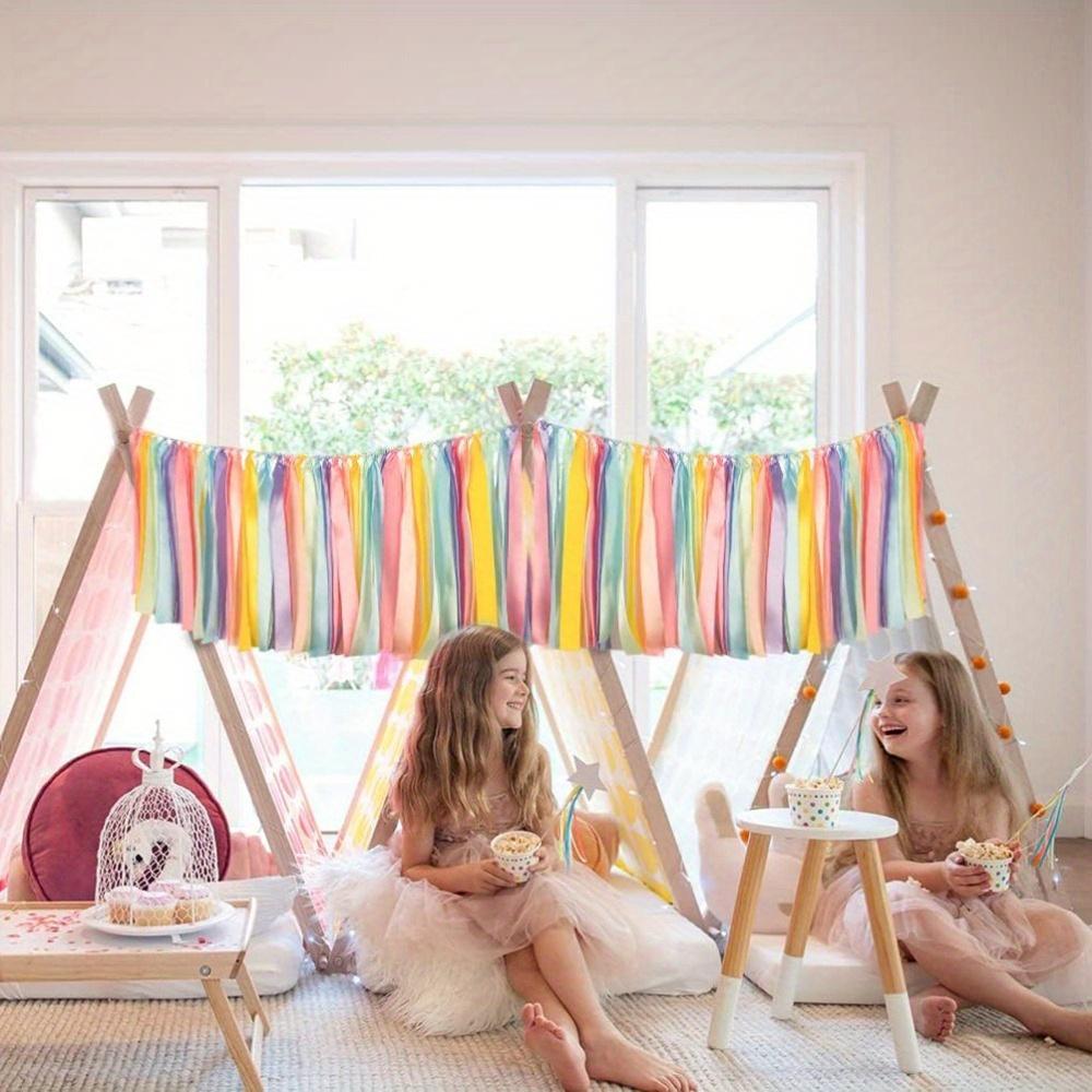 2pcs Pastel Rainbow Ribbon Tassel Garland Colorful Fabric Banner Hanging Patry Decoration Backdrop for Birthday Banner Backdrop Decor Party Banners