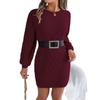 Solid-color Twisted Waist, Lantern, Long-sleeved Woolen Dress for Women In Autumn and Winter