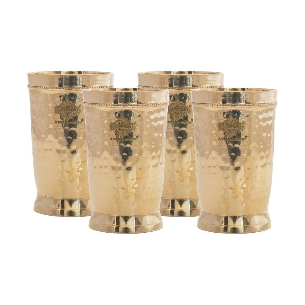 Pahar din Alama Pură cu Design Embosat, pentru Băut Servit Apă, Yoga & Ayurveda