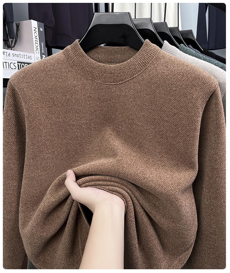 Herren Strickpullover mit Fleecefutter - Faux Nerz Kaschmir, Unifarben, Rundhalsausschnitt, Warme Herbst-/Winter-Herrenbekleidung