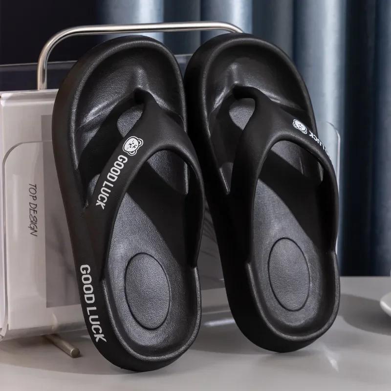 Women Slippers Summer Couple Platform Flip Flops Anti Slip Soft Sole Comfort Open Toe Pearl Designer Outdoor Beach Shoe 44-45 чёрный 2300₽