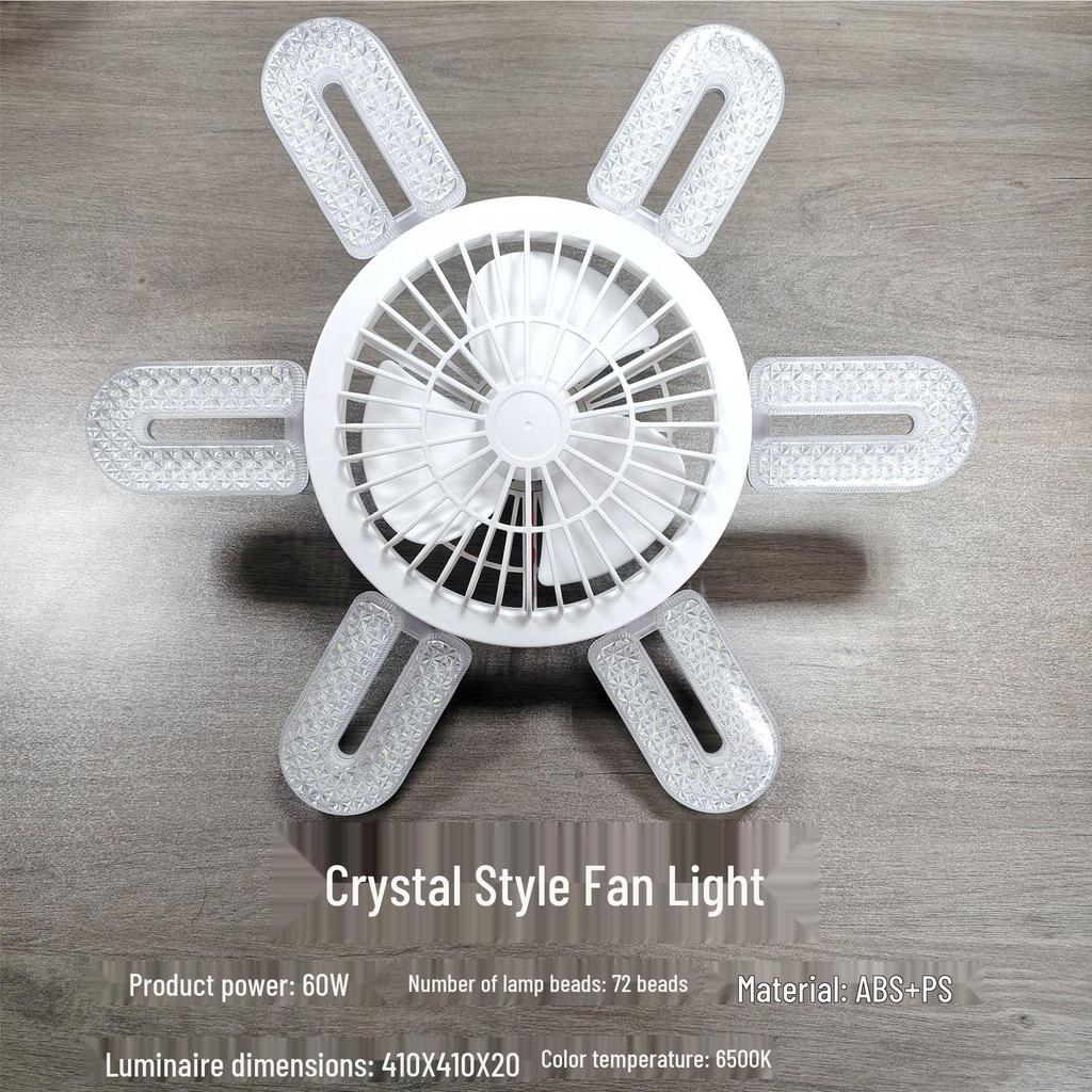 Crystal Style Dimmable LED Fan Light with Remote Control, E27 Screw Base for Home, Bedroom, and Dormitory.