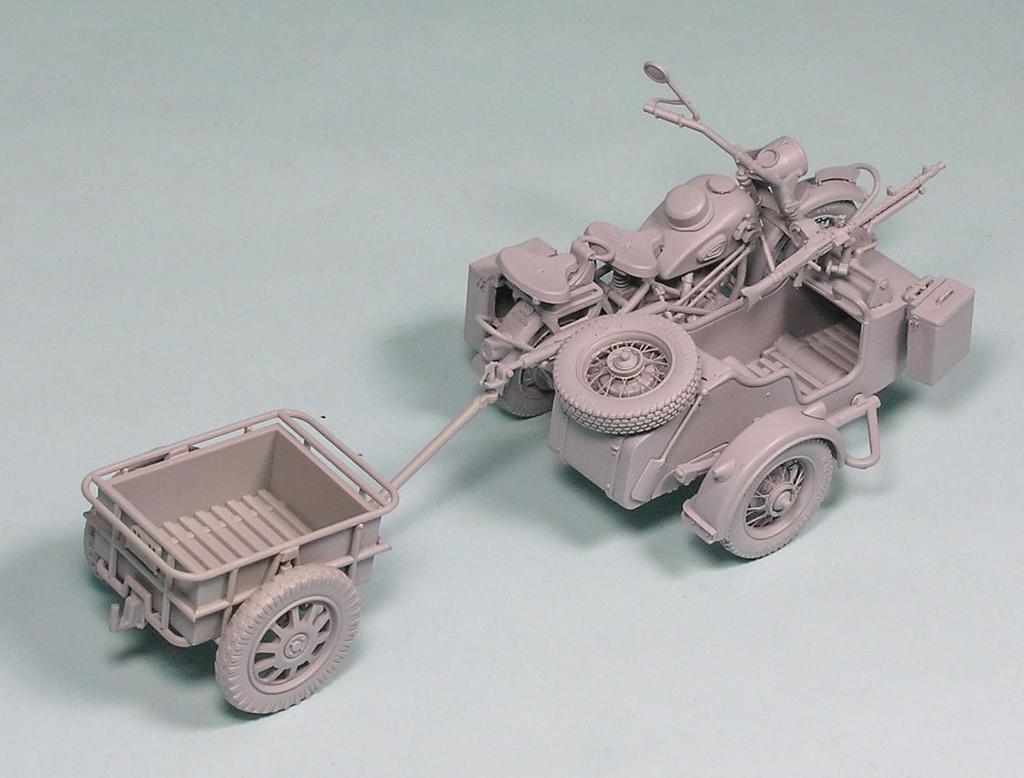 great wall hobby II Wojna Światowa Niemiecki Motocykl Wojskowy z Przyczepą R75 Plastikowy Zestaw Modelarski L3510 1/35 (2 typy) (Wojskowy)