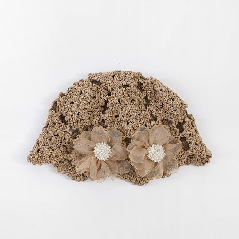 Fashion Sweet Flower Hollow Bag Hat Women's Spring and Autumn Handwoven Crochet Flower Headscarf Hat Vacation Retro Knitted Hat