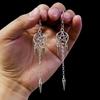 Gothic Punk Silver Color Hollow Out Pentagram Spike Tassel Chain Long Dangle Earrings for Women Halloween Witch Pagan Jewelry