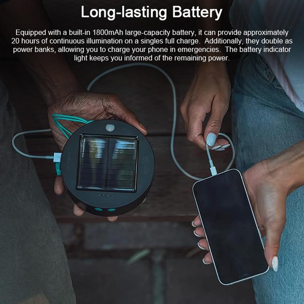 18ft Solar Camping Lichterkette 20LEDs Wiederaufladbares Licht Wasserdicht mit Mehreren Lichtmodi Powerbank-Funktion zur Dekoration