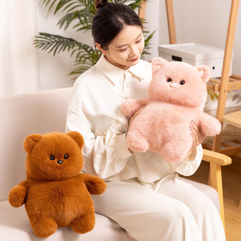 New Gold Carved Velvet Brown Bear Doll Panda Plush Toy Doll Piggy Cute Holiday Gift High Value