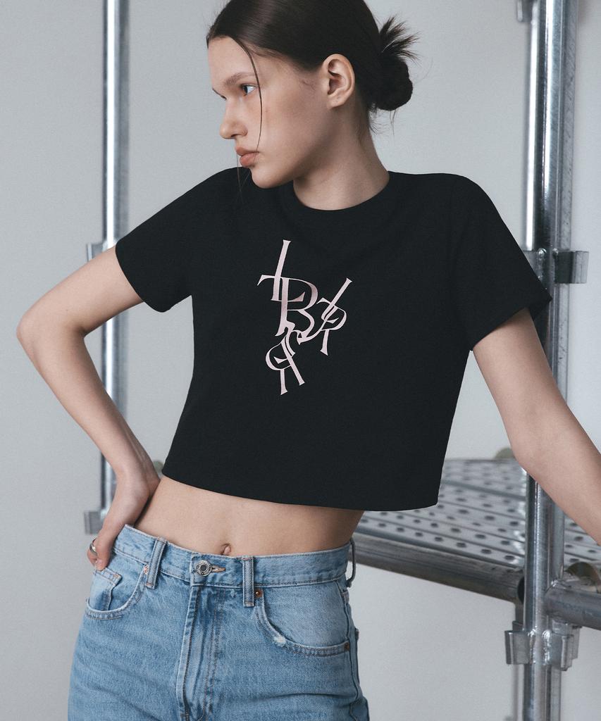 Ledeoli Lr Logo Crop Short Sleeve T-Shirt [Black]