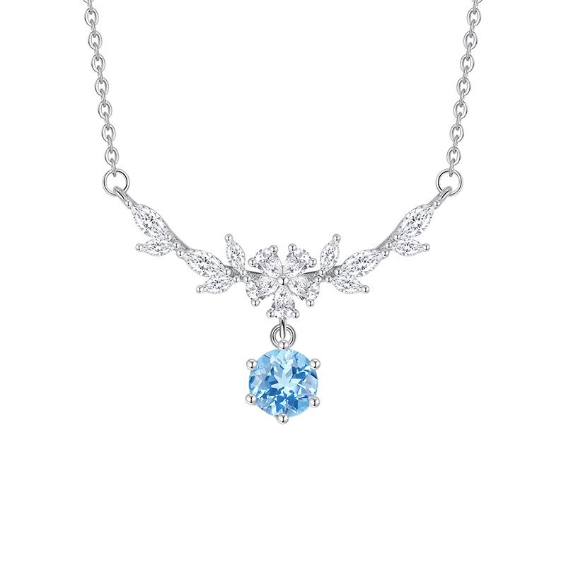 Women 925 Sterling Silver Wisteria Flower Natural Crystal Clavicle Necklace 925 silver