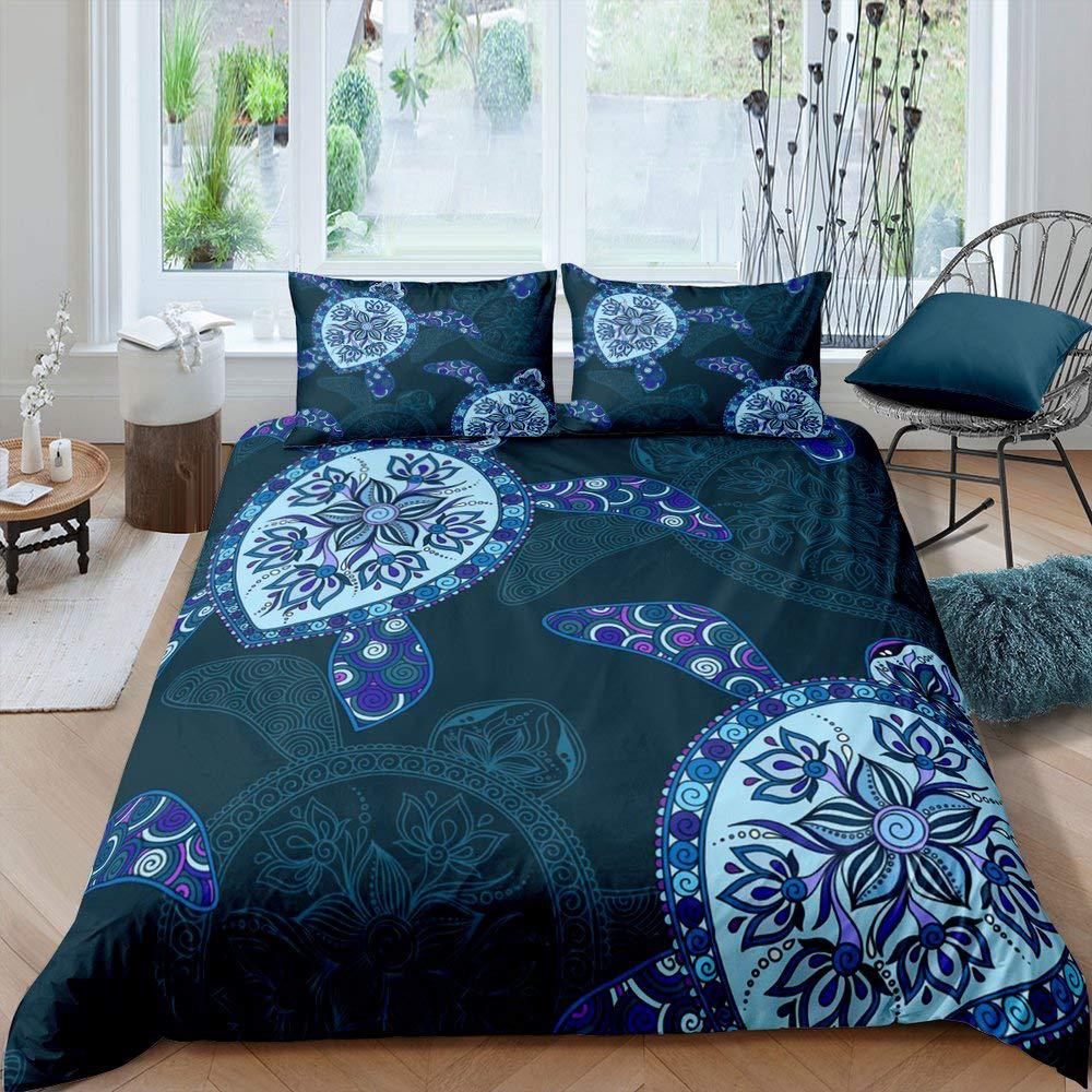 Three-Piece Marine Turtle Animal Digital Print Quilt Pillowcase Bedding Home Textile Kit