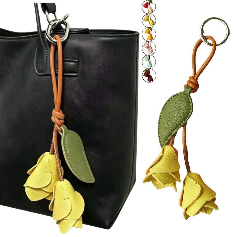 Lightweight Flower Bag Charm PU Leather Tulip Keychain Elegant Tulip Bag Charm  Gift Giving