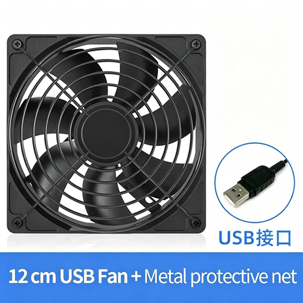 5V USB PC Case Exhaust Fan 8/12/14cm Hydraulic Bearing With Protective Net & Screws For Router TV Set‑top Box Cabinet Cooling