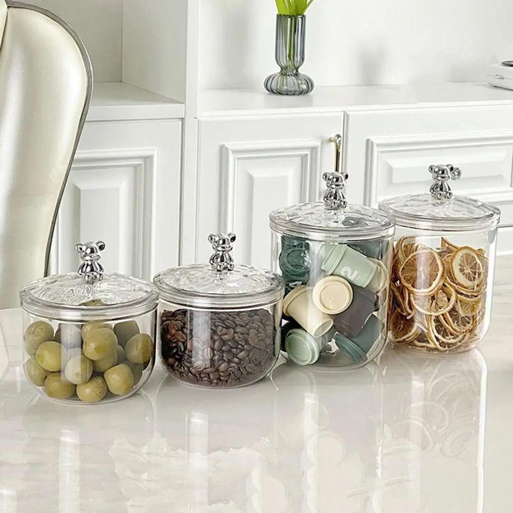1Pcs with Bear Handle Sealed Jar Home Kitchen Dry Goods Container Durable Plastic Storage Box