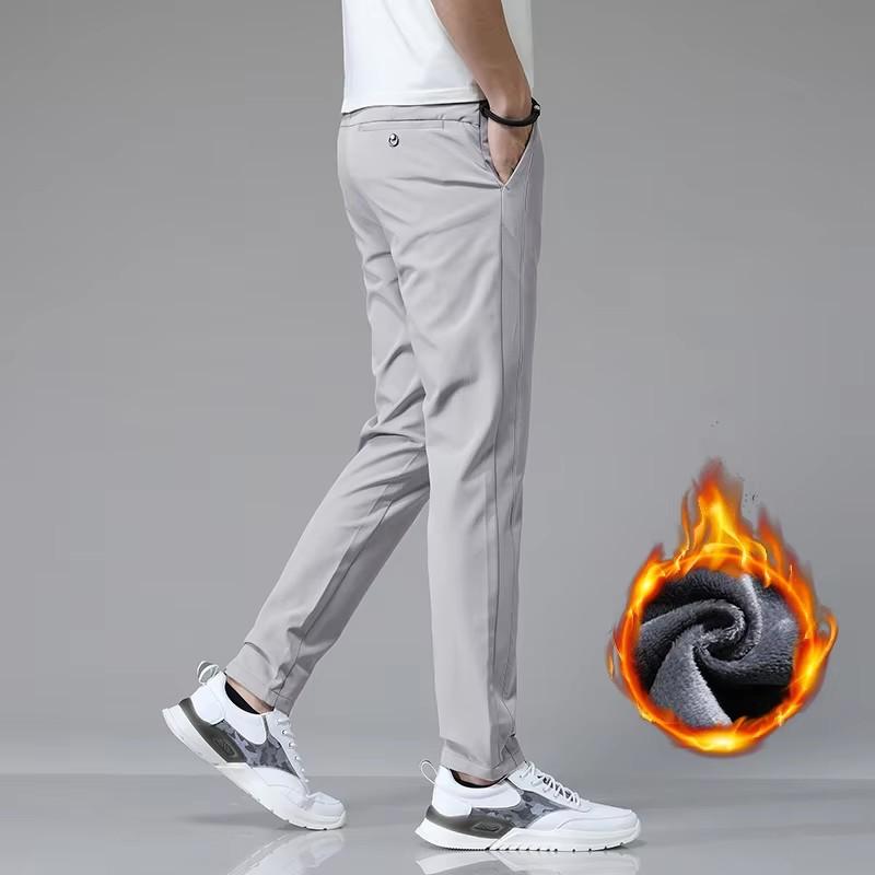 Winter Fleece Golf Casual Pants Men Business Slim Stretch Jogger Thick Trousers Korean Classic Elastic Waist Velvet Male Pants