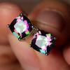 Hot Sale Female Earrings  Sterling Silver Claw Inlay Multicolor Square Zircon Earrings for Women Pendientes Oorbellen Brincos