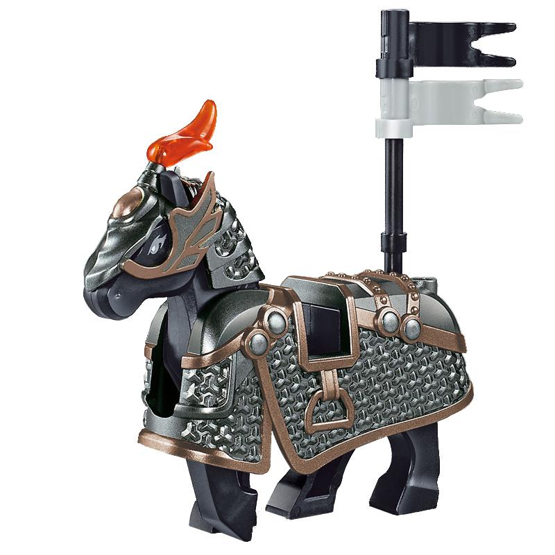 MOC Medieval Military Iron Armored War Horse Building Blocks Castle Knights Army Soldier Figures Flag Weapon Bricks Toys Boys