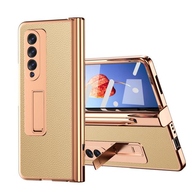 Full Coverage Leather Plating Cover Case For Samsung Galaxy Z Fold 4 5g Fold3 Fold4 Fold2 Fold 3 2 Tempered Glass Film Cases