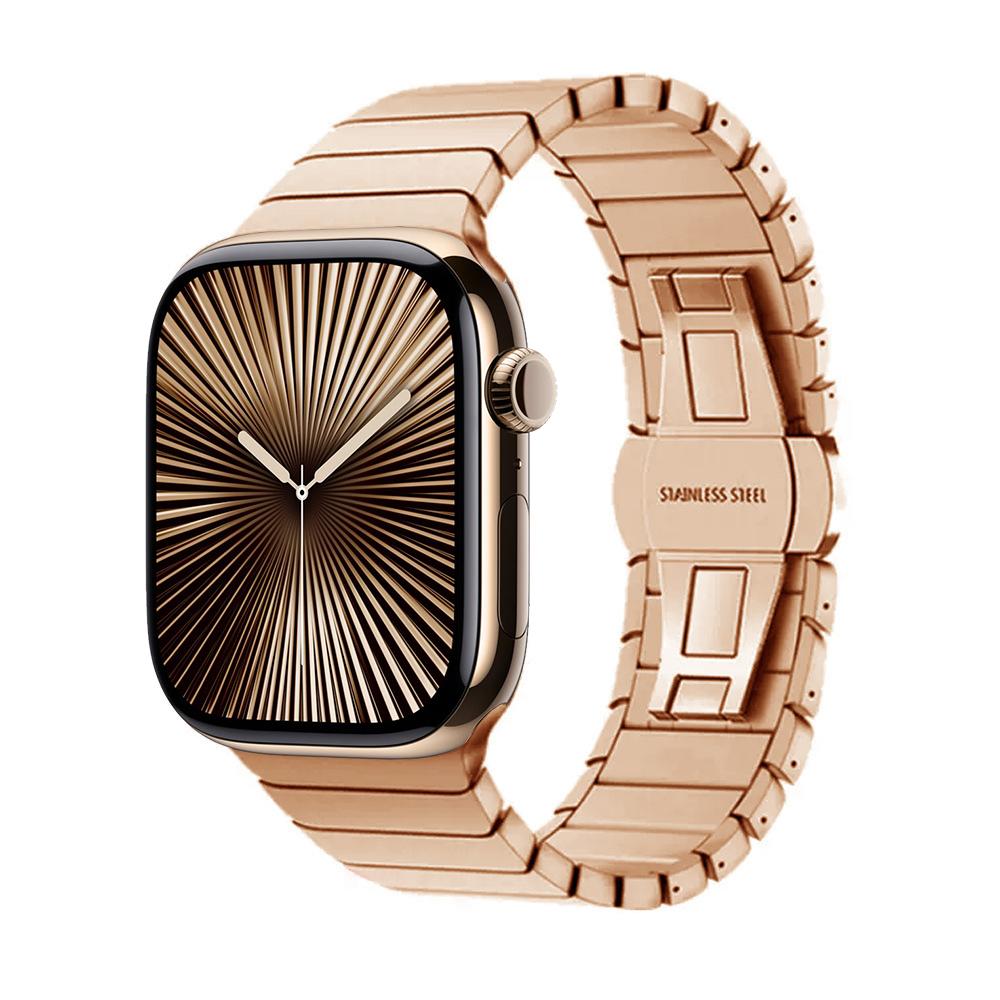 

Metal Band For Apple Watch 46mm Strap Stainless Steel Watchband For Iwatch Series 11 10 Ultra 49mm 42/44/45/40mm Business 2028 Series 10 11 46mm рожевий колір золота