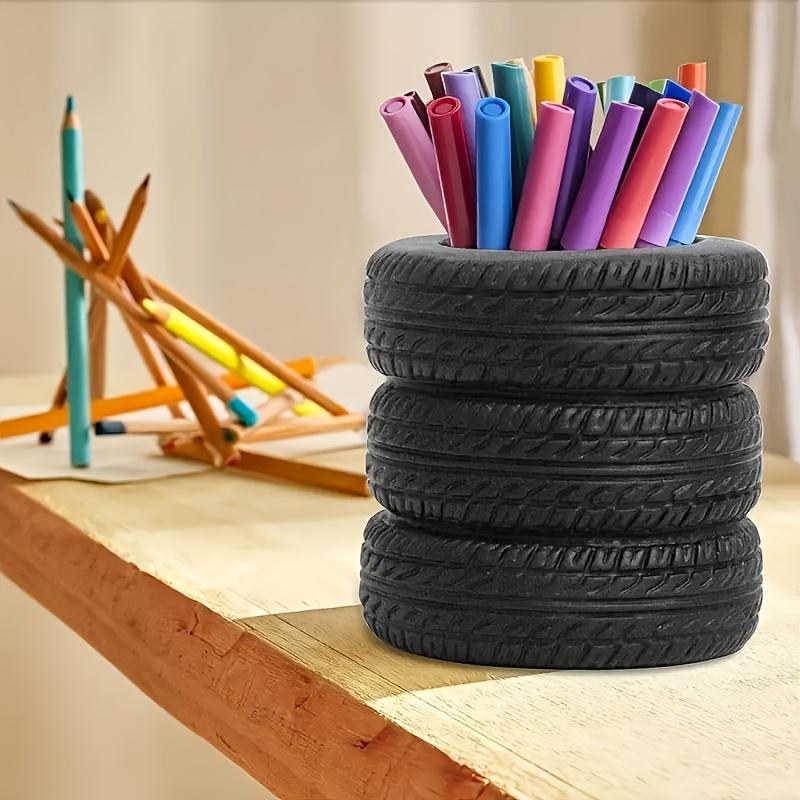 1pcs Fun Tire-Shaped Pen Holder -PVC Desk Organizer, Ideal for School and Office Supplies, Painted Finish, Office Supplies