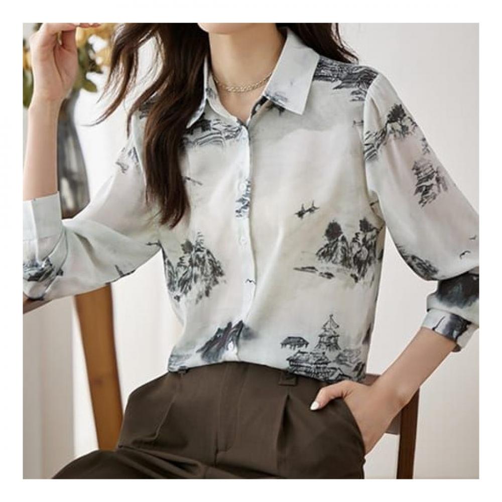 Navava Women Vintage Printing Long Sleeve Shirt Nb2304