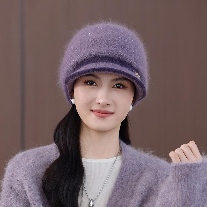Elegant Beret Women's Autumn and Winter Double-layer Wool Hat Thermal Ear Protection Mother Knitted Hat