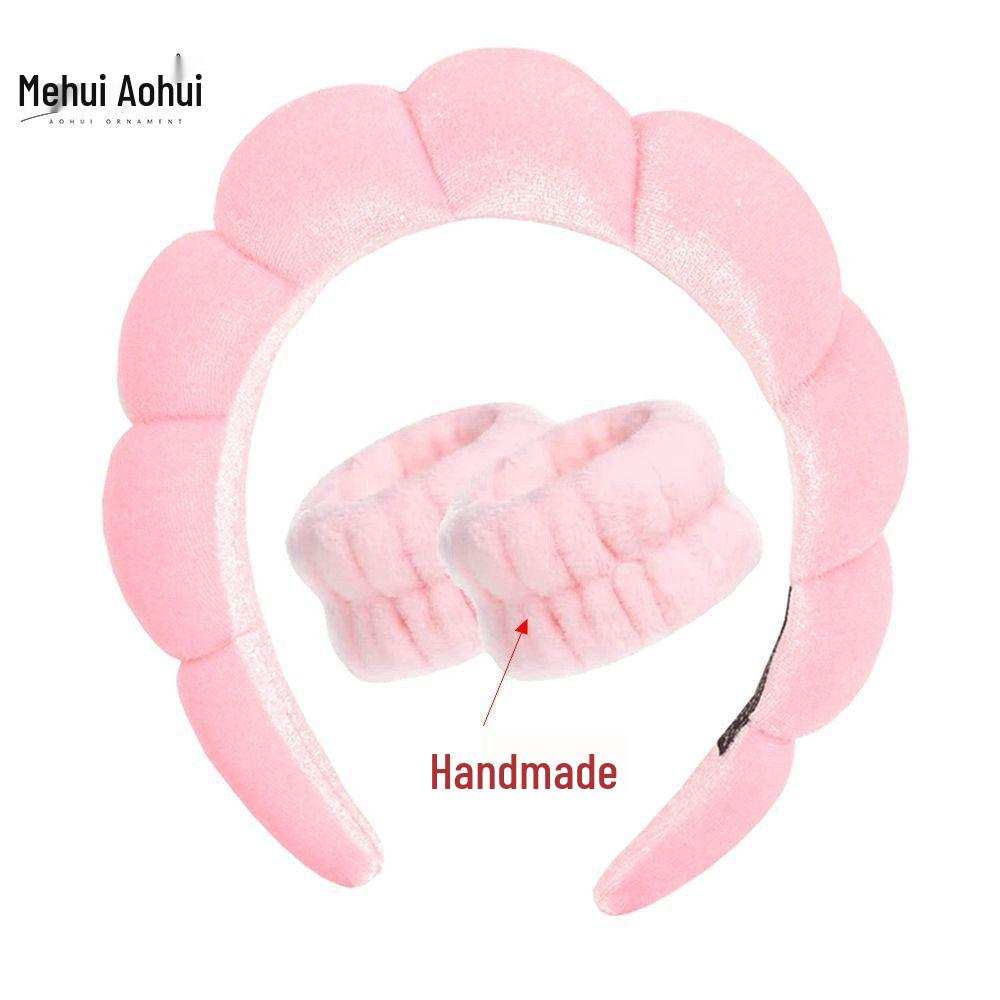 Gold Velvet Spa Headband & Wristband Set for Face Washing & Makeup