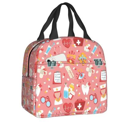 Nurse Tool Pattern Insulated Lunch Tote Bag for Women Nursing Resuable Thermal Cooler Food Lunch Box Work School Travel