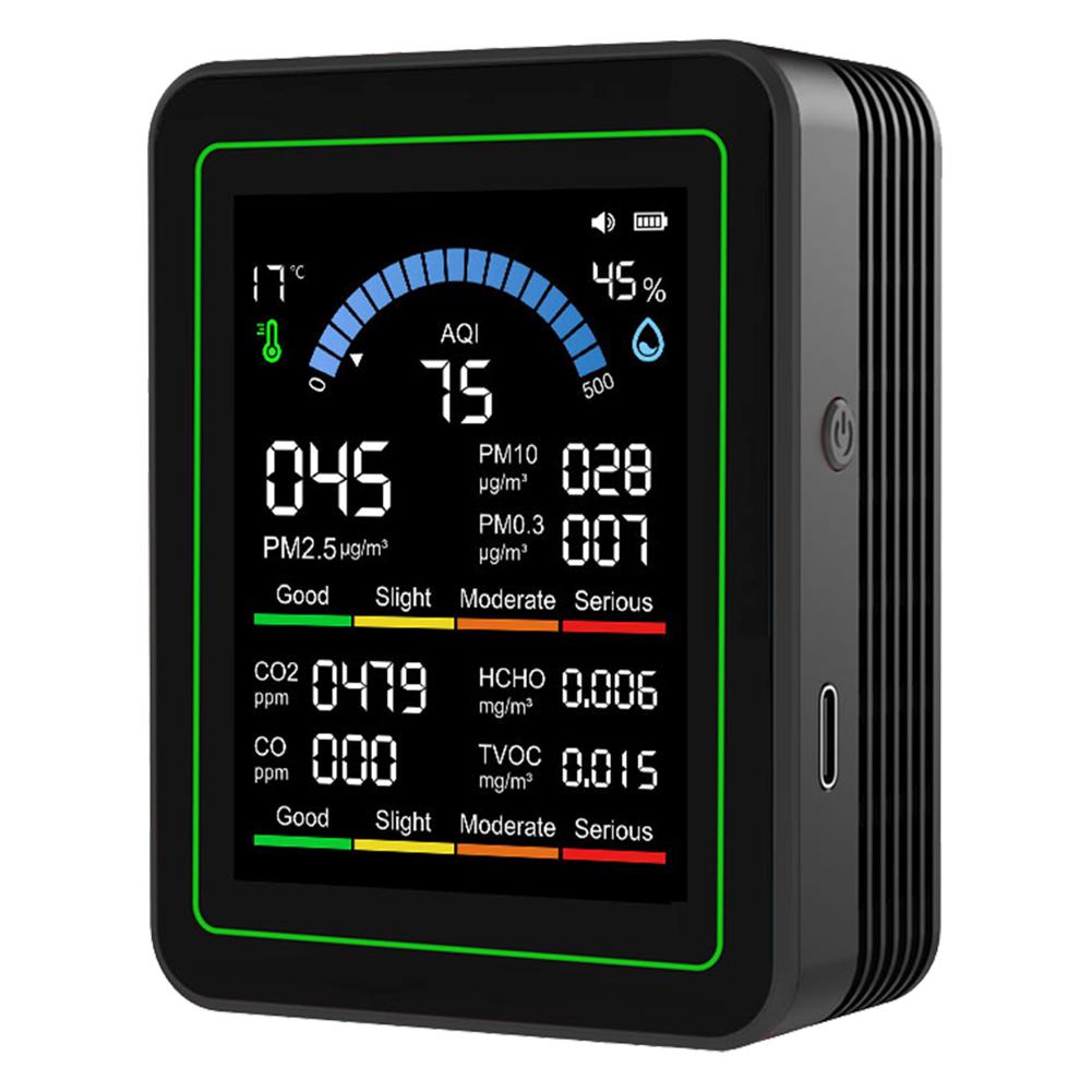 10-in-1 Air Quality Monitor Real-Time HCHO Detector with Display Temperature Humidity Detector for Home Office School