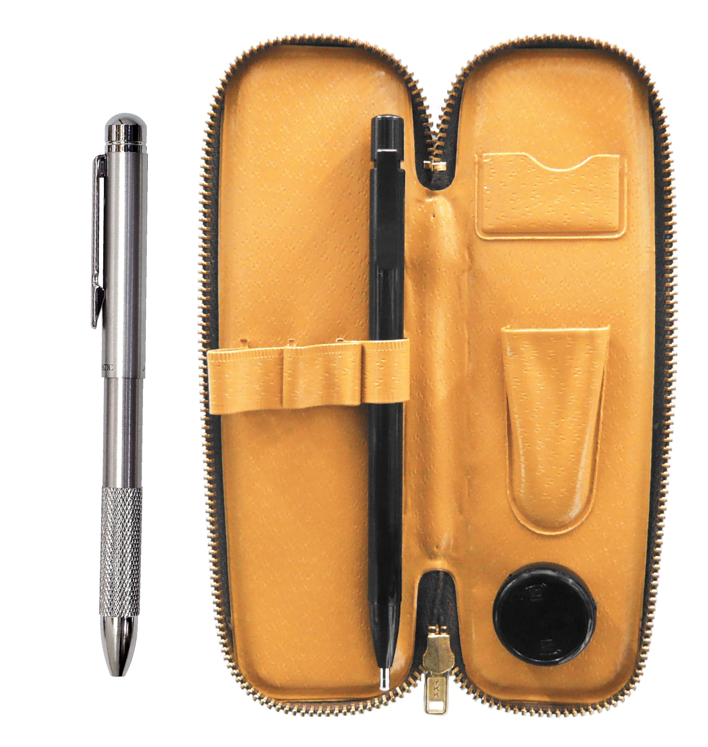 

Zippered Compact Pen Knock Black and Rotating Ball Notch Grip Set Case, Ultra-Fine Eraser, All-Metal & Sharpie, (SER15B-BSMM)