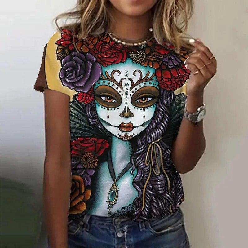 

Женская футболка с принтом черепа Y2k, женская одежда с забавным узором, уличный пуловер с короткими рукавами в стиле хип-хоп, новая женская футболка