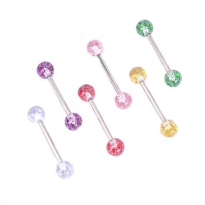 Anneaux de langue à paillettes colorées, 8 pièces/ensemble, boule d'haltère, bijoux de perçage pour le corps