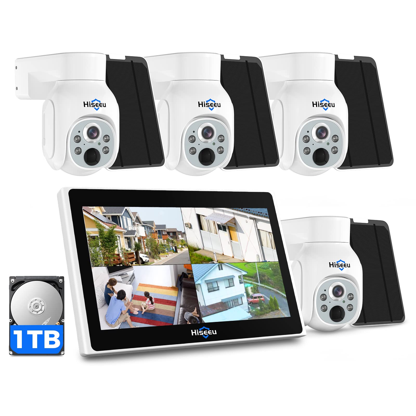 

Hiseeu Solar Panel Camera Set with 4MP LCD Integrated 8000mAh Remote IP65 Waterproof AI Motion Security Continuous Compatible with Routers LCD